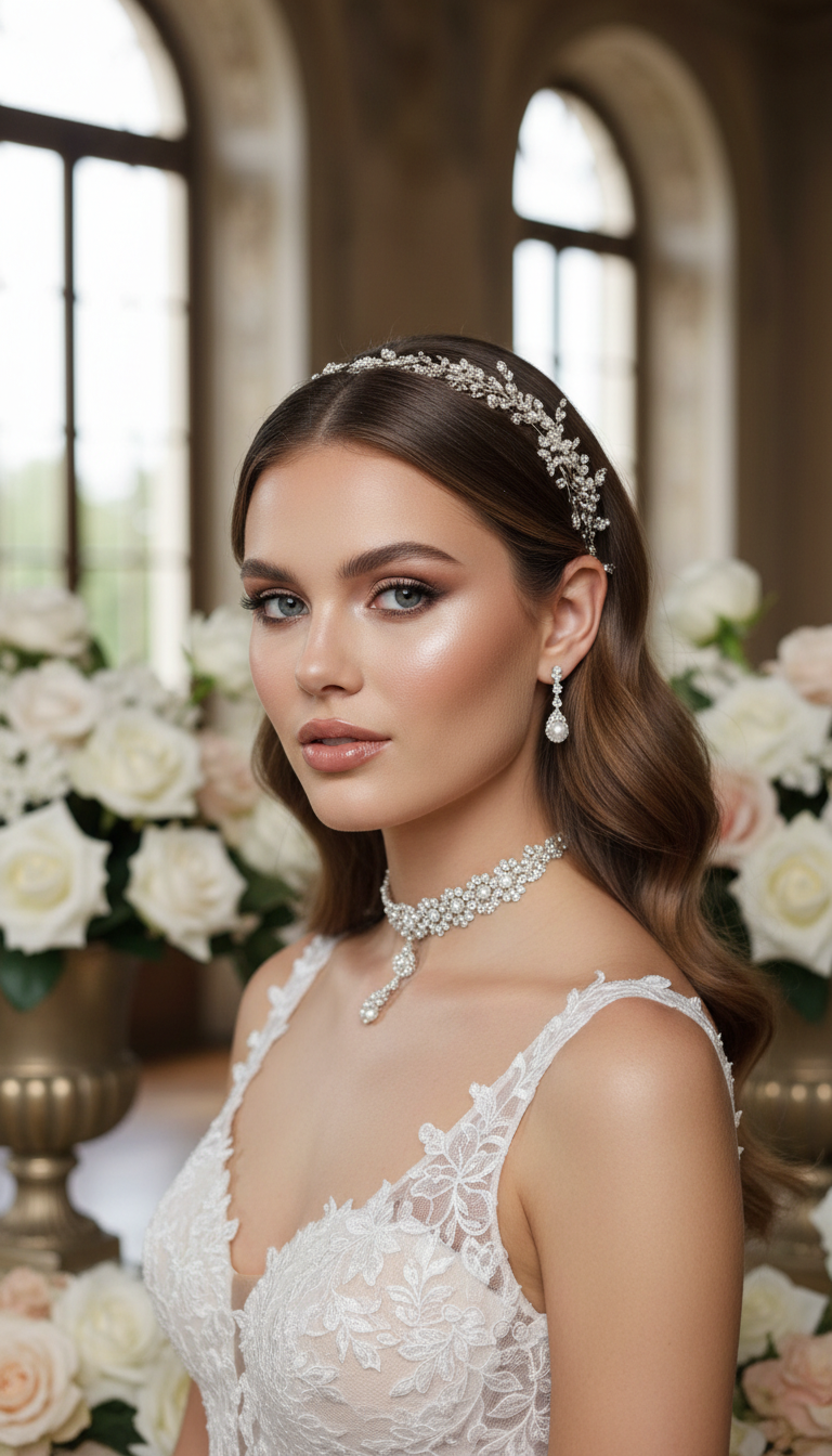 premium bridal beauty portrait, luxurious and elegant, styled for weddings, modern and sophisticated look